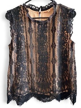 Magnolia Lane Black Lace Overlay Camisole with Nude Lining Sz M